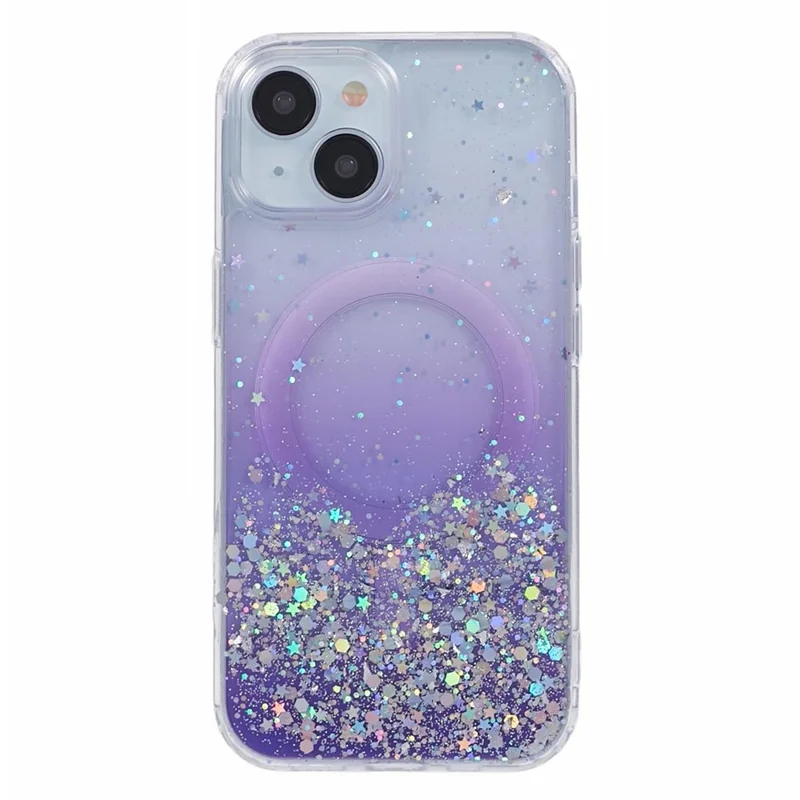 JTW Series for iPhone 15 Magnetic Case Gradient Glitter Sequins Epoxy Phone Cover - Purple