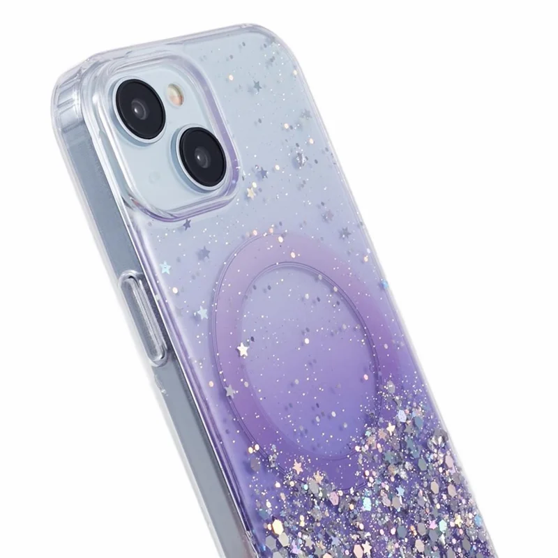 JTW Series for iPhone 15 Magnetic Case Gradient Glitter Sequins Epoxy Phone Cover - Purple