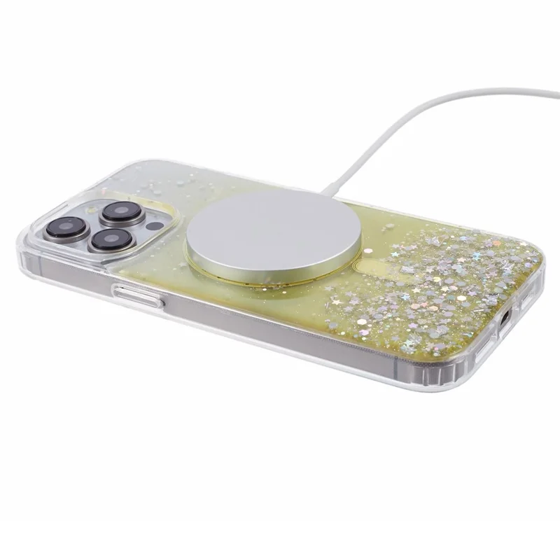 JTW Series For iPhone 12 / 12 Pro 6.1 inch Case Sparkle Epoxy TPU+Acrylic Phone Cover Compatible with MagSafe - Yellow