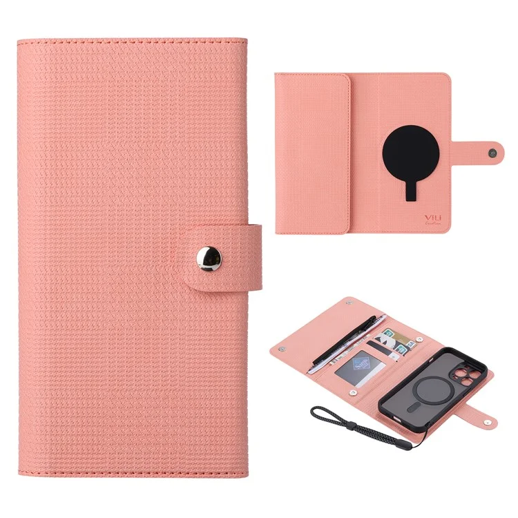 VILI GHB Serie per iPhone 15 Pro Max Custodia Magnetica Compatibile con MagSafe Custodia in Pelle - Rosa