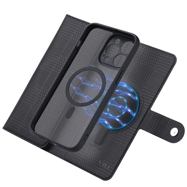 VILI GHB-Serie für iPhone 15 Pro Lederetui RFID-Blockierung Magnetische Handyhülle - Schwarz