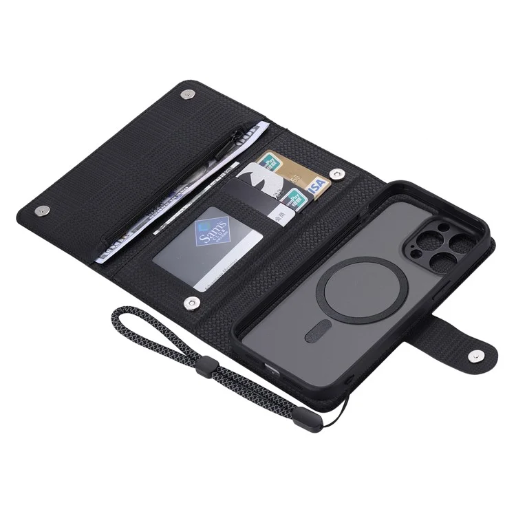 VILI GHB-Serie für iPhone 15 Pro Lederetui RFID-Blockierung Magnetische Handyhülle - Schwarz