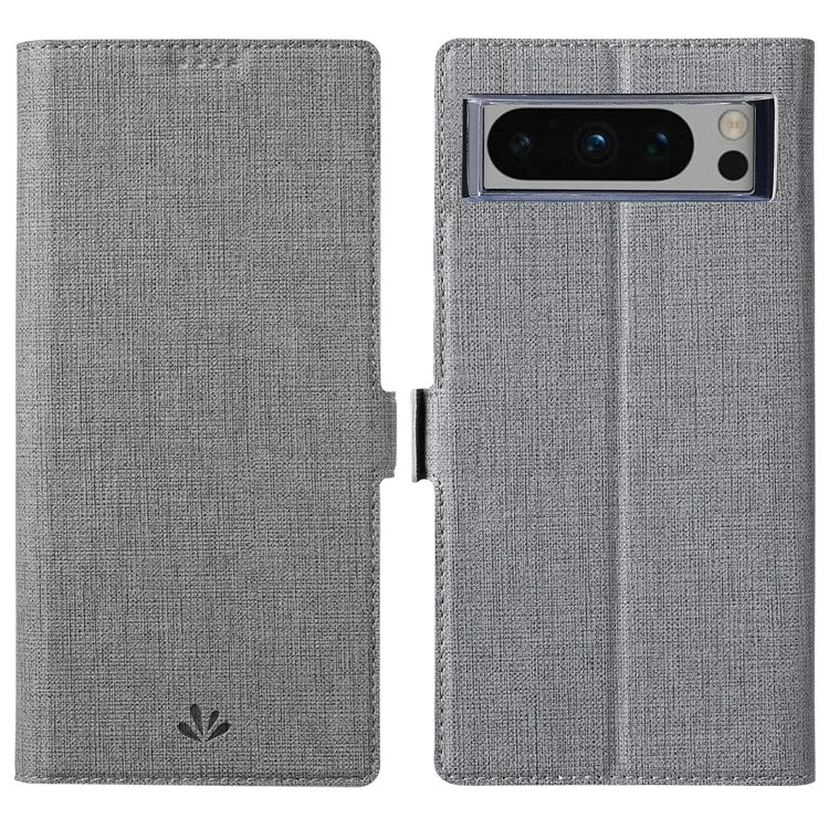 VILI DMK Series for Google Pixel 8 Pro Case Cross Texture Leather Cover with Wallet Stand - Grey