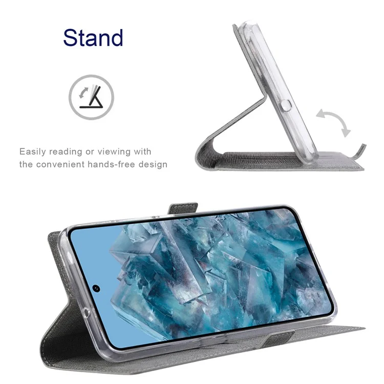 VILI DMK Series for Google Pixel 8 Pro Case Cross Texture Leather Cover with Wallet Stand - Grey