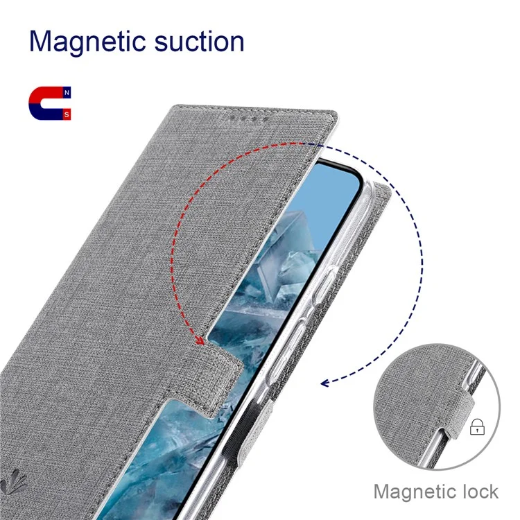 VILI DMK Series for Google Pixel 8 Pro Case Cross Texture Leather Cover with Wallet Stand - Grey