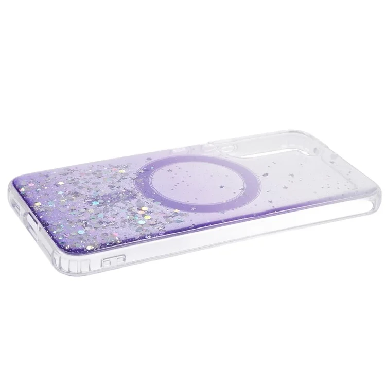 JTW Series Glitter Epoxy TPU+Acrylic Phone Case for Samsung Galaxy S22 5G Case Compatible with MagSafe - Purple