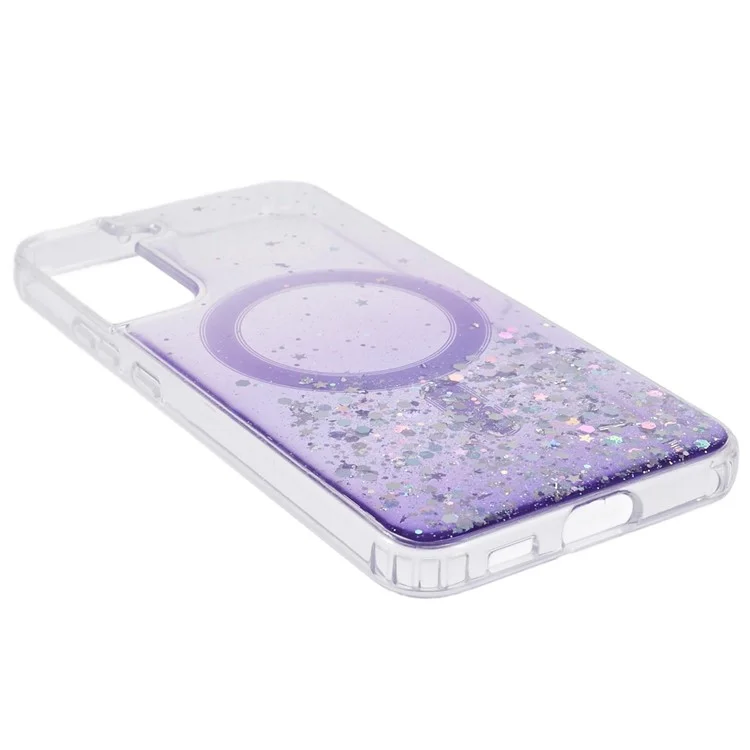 JTW Series Glitter Epoxy TPU+Acrylic Phone Case for Samsung Galaxy S22 5G Case Compatible with MagSafe - Purple