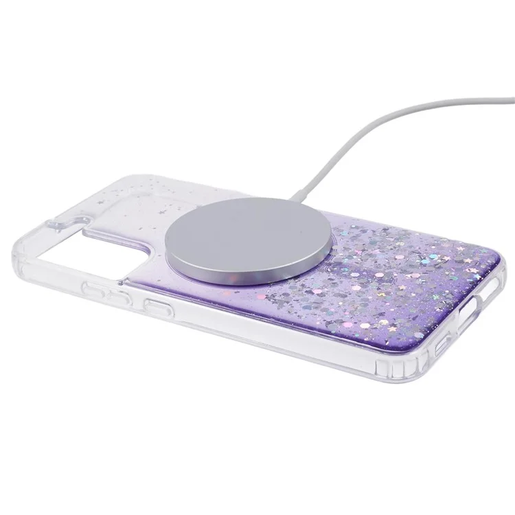 JTW Series Glitter Epoxy TPU+Acrylic Phone Case for Samsung Galaxy S22 5G Case Compatible with MagSafe - Purple