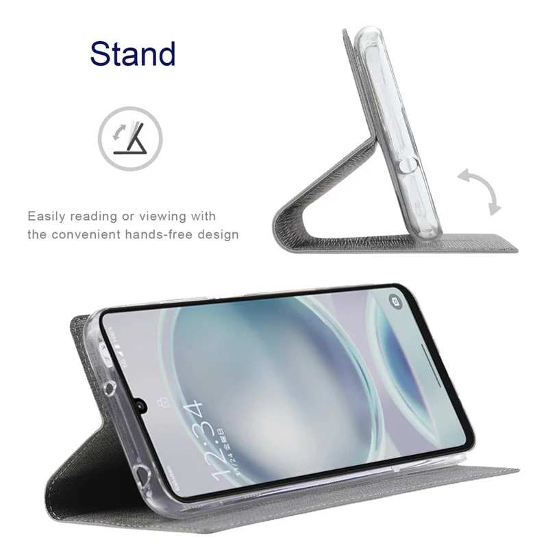 VILI DMX Series For Sharp Aquos Sense 8 Case Leather Stand Cover with Card Holder - Grey