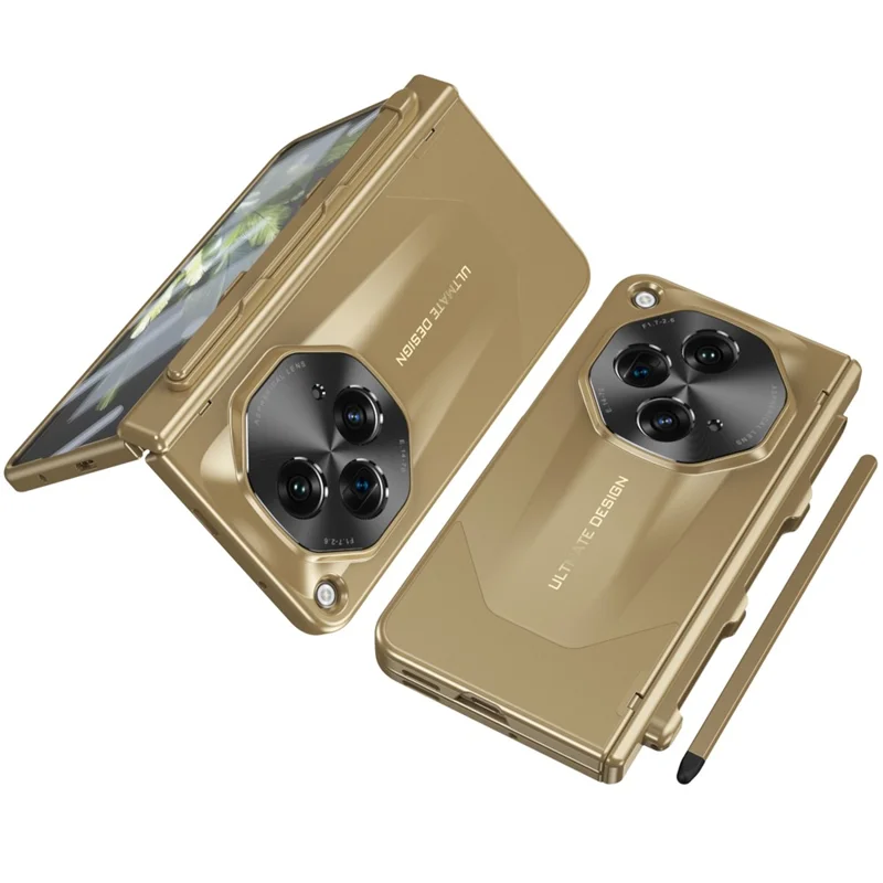 Für Oppo Find N3 5G Hülle Stiftfach Gehärtetes Glasbildschirmfilm Scharnier-Design Handyhülle mit Stift - Gold