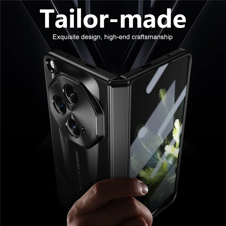 Для чехла для телефона Oppo Find N3 5G Складной защита петли PC Cover с закаленной стеклянной пленкой - Черный