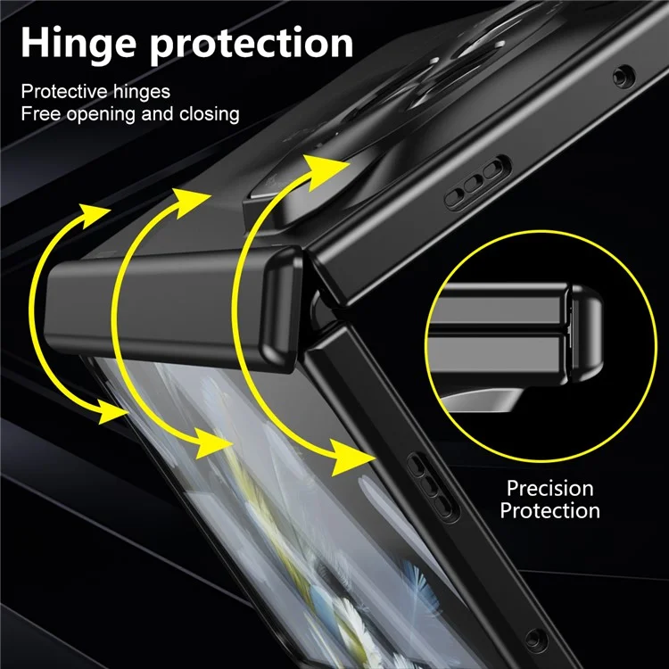 Для чехла для телефона Oppo Find N3 5G Складной защита петли PC Cover с закаленной стеклянной пленкой - Черный