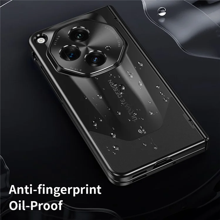 Для чехла для телефона Oppo Find N3 5G Складной защита петли PC Cover с закаленной стеклянной пленкой - Черный