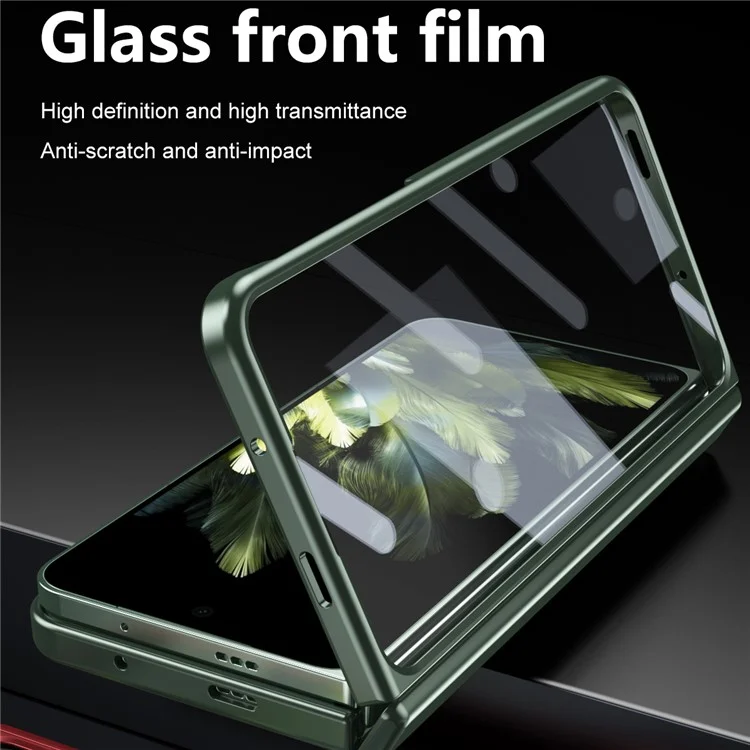 For OnePlus Open Case Tempered Glass Film Hinge Protection PC Cover with Stylus / Stylus Slot - Green