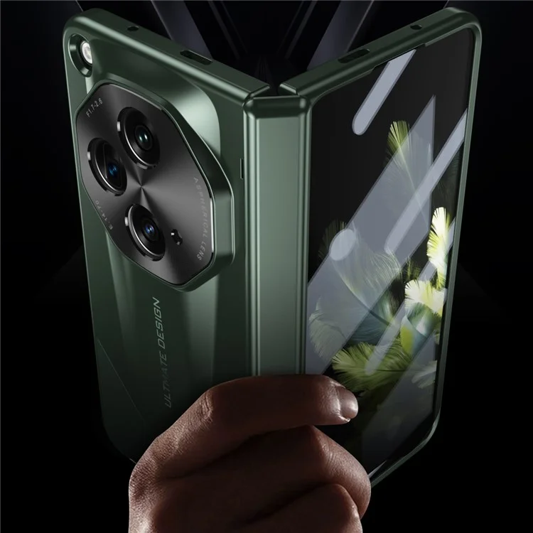 For OnePlus Open Case Tempered Glass Film Hinge Protection PC Cover with Stylus / Stylus Slot - Green