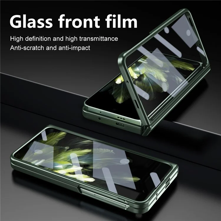 For OnePlus Open Phone Case Tempered Glass Film Hinge Protection Hard PC Cover - Green