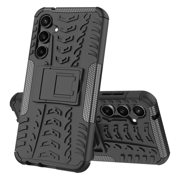Para Samsung Galaxy S23 FE Case Cool Tyre Pattern PC+TPU Kickstand Cover - Preto