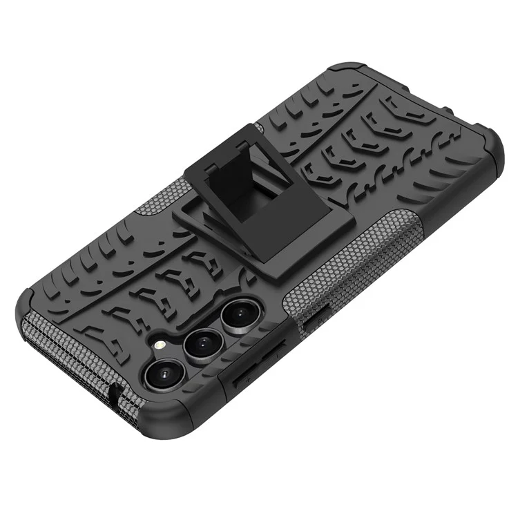 Para Samsung Galaxy S23 FE Case Cool Tyre Pattern PC+TPU Kickstand Cover - Preto