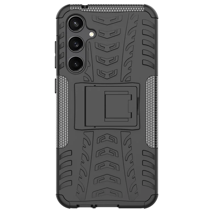 Para Samsung Galaxy S23 FE Case Cool Tyre Pattern PC+TPU Kickstand Cover - Preto