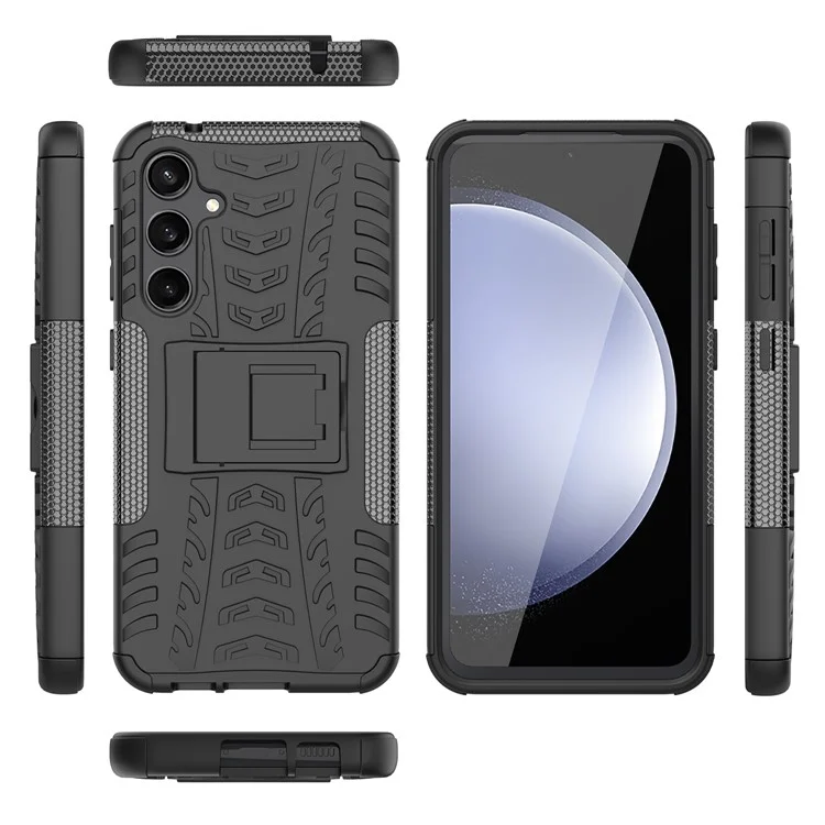 Para Samsung Galaxy S23 FE Case Cool Tyre Pattern PC+TPU Kickstand Cover - Preto