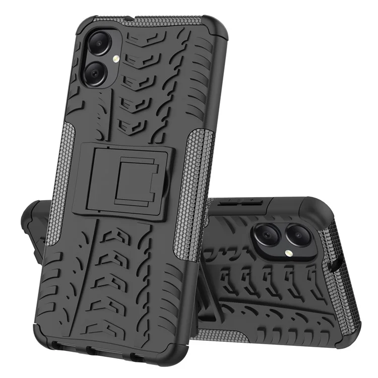 Für Samsung Galaxy A05 4G Hülle Reifenmuster Design Kickstand Handyhülle - Schwarz