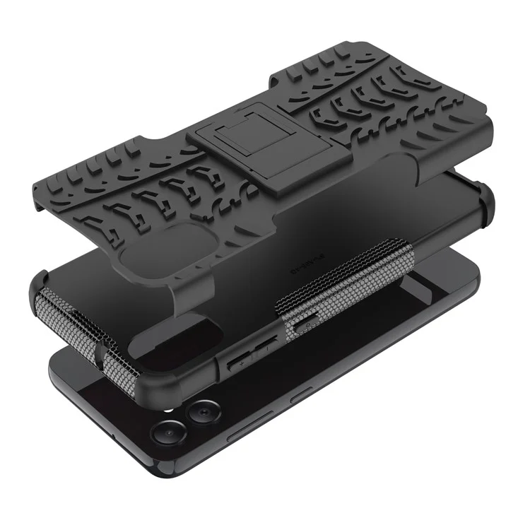 Für Samsung Galaxy A05 4G Hülle Reifenmuster Design Kickstand Handyhülle - Schwarz