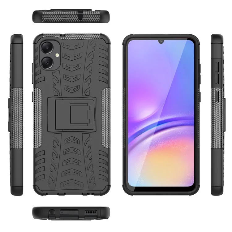 Für Samsung Galaxy A05 4G Hülle Reifenmuster Design Kickstand Handyhülle - Schwarz