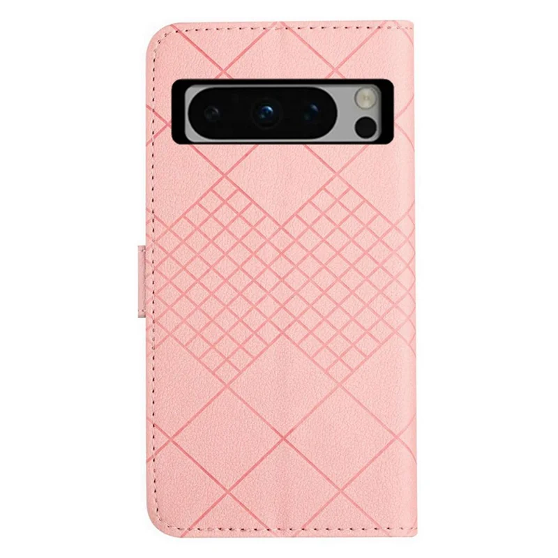HT06 For Google Pixel 8 Pro Case PU Leather Rhombus Foldable Stand Phone Cover - Pink