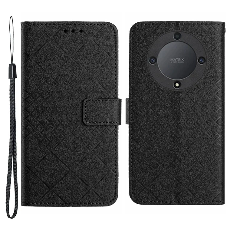 HT06 Per Honor X9a 5G / X40 5G / Magic5 Lite 5G Custodia Romboidale Impresso in Pelle PU Custodia per Telefono - Nero