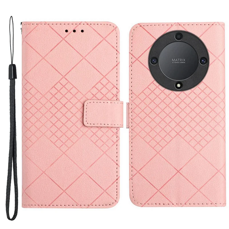 HT06 For Honor X9a 5G / X40 5G / Magic5 Lite 5G Case Rhombus Imprinted PU Leather Phone Cover - Pink