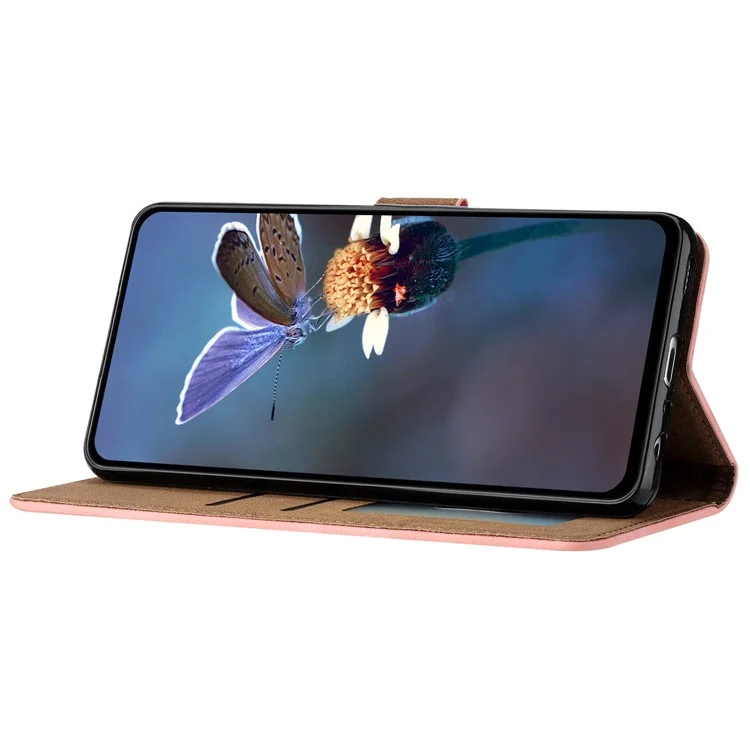 Для Samsung Galaxy A15 5G Чехол с гравировкой в виде бабочки, бумажник из искусственной кожи, подставка для телефона - Розовый