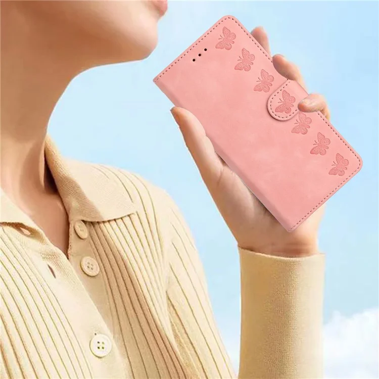 Для Samsung Galaxy A15 5G Чехол с гравировкой в виде бабочки, бумажник из искусственной кожи, подставка для телефона - Розовый