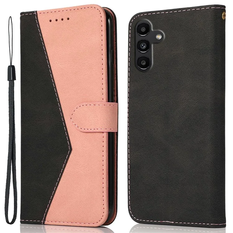 Per Samsung Galaxy A05s 4G Case Color Splicing PU Leather Phone Cover - Nero+Rosa