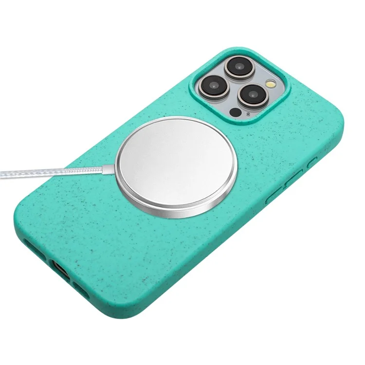 For iPhone 11 Pro Max Phone Case Biodegradable Wheat Straw+TPU Shockproof Cover with Lanyard - Sky Blue