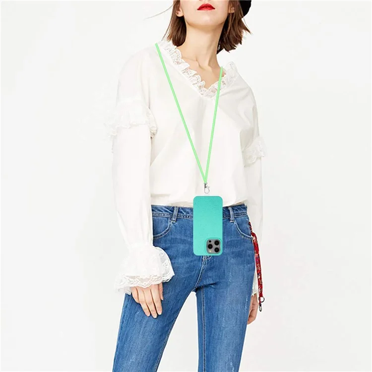 For iPhone 11 Pro Max Phone Case Biodegradable Wheat Straw+TPU Shockproof Cover with Lanyard - Sky Blue