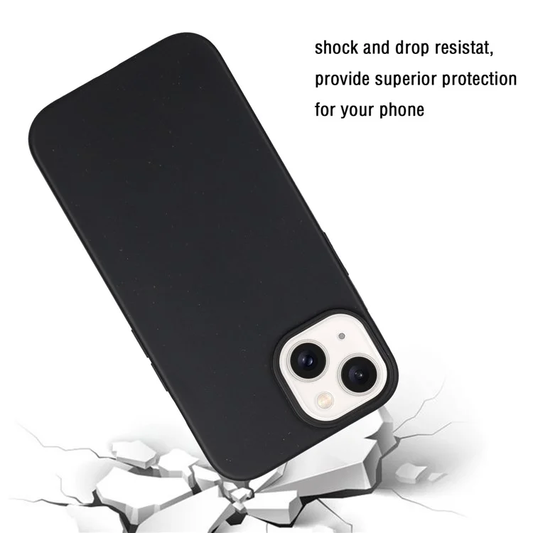 Für iPhone 13 Case Smooth Tough Wheat Straw+TPU Magnetic Phone Cover - Schwarz