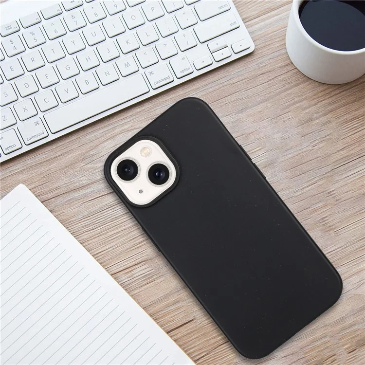 Für iPhone 13 Case Smooth Tough Wheat Straw+TPU Magnetic Phone Cover - Schwarz