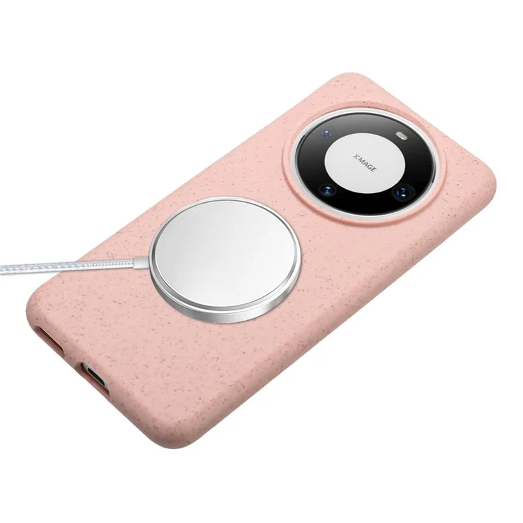 Para Huawei Mate 60 Case Magnetic TPU+Wheat Straw Telep Cubierta - Rosa