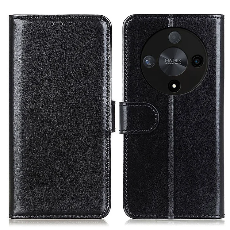 For Honor X9b 5G / Magic6 Lite 5G / X50 5G Case Crazy Horse Texture PU Leather Wallet Phone Cover with Magnetic Clasp - Black