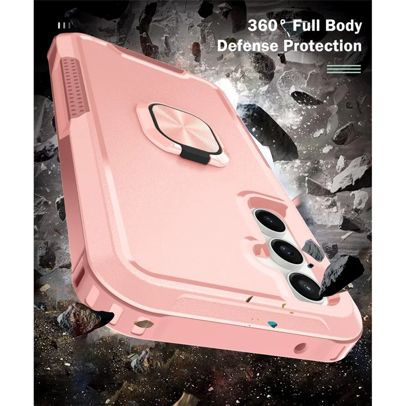 For Samsung Galaxy S23 FE Case Rotary Ring Kickstand Phone Cover - Pink