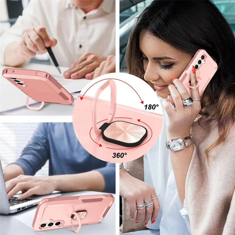 For Samsung Galaxy S23 FE Case Rotary Ring Kickstand Phone Cover - Pink