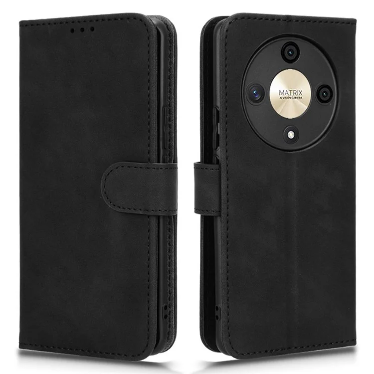 For Honor X9b 5G / Magic6 Lite 5G Case Skin-touch PU-Leder-Ständer-Geldbörsenabdeckung - Schwarz