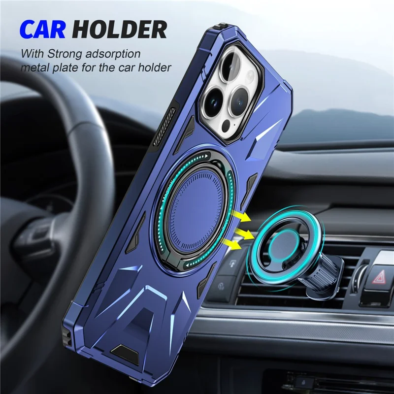 For iPhone 13 Pro Max 6.7 inch Case TPU+PC Rotatable Kickstand Phone Protective Cover - Navy Blue