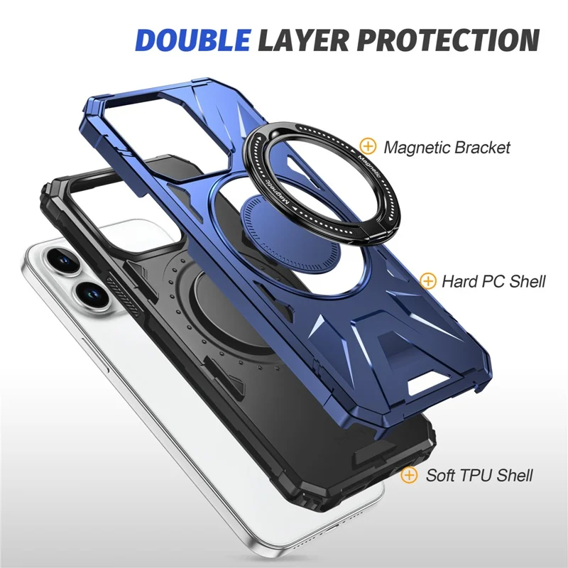 For iPhone 13 Pro Max 6.7 inch Case TPU+PC Rotatable Kickstand Phone Protective Cover - Navy Blue