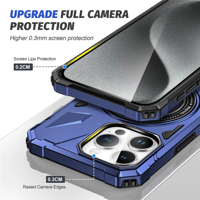 For iPhone 13 Pro Max 6.7 inch Case TPU+PC Rotatable Kickstand Phone Protective Cover - Navy Blue