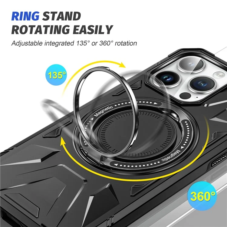 For iPhone 13 Pro 6.1 inch Case Anti-fall TPU+PC Phone Protective Cover with Rotatable Kickstand - Black
