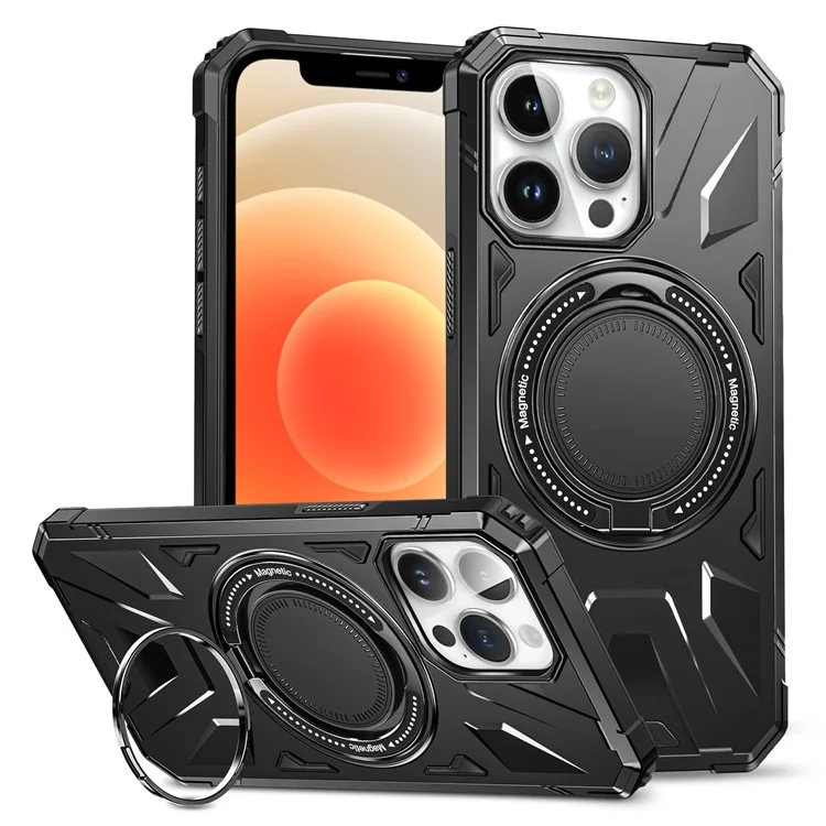 Para iPhone 12 Pro Max 6.7 inch Case Magnetic Anti-fall TPU+PC Kickstand Protective Back Shell - Preto