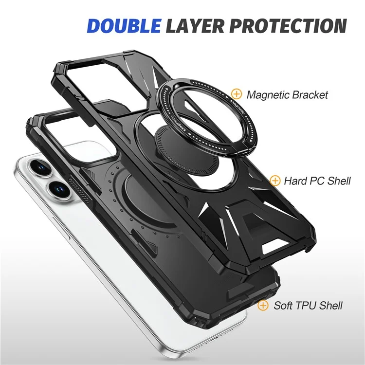 Para Iphone 12 Pro Max Max 6,7 Polegadas Capa Magnética Anti-queda Tpu+pc Kickstand Protetor Traseiro Shell - Preto