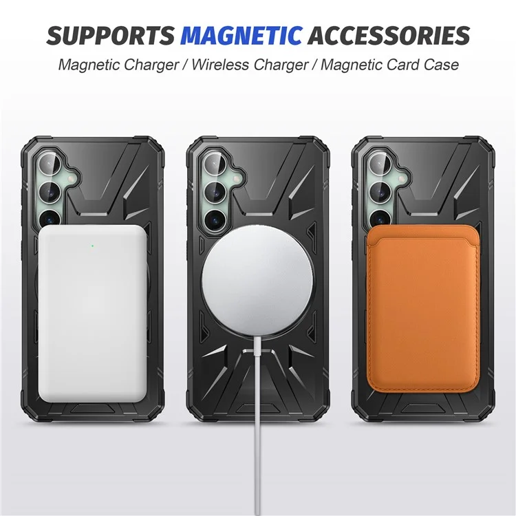 For Samsung Galaxy S23 FE Case TPU+PC Rotating Kickstand Phone Cover Built-in Magnetic Holder Metal Sheet - Black
