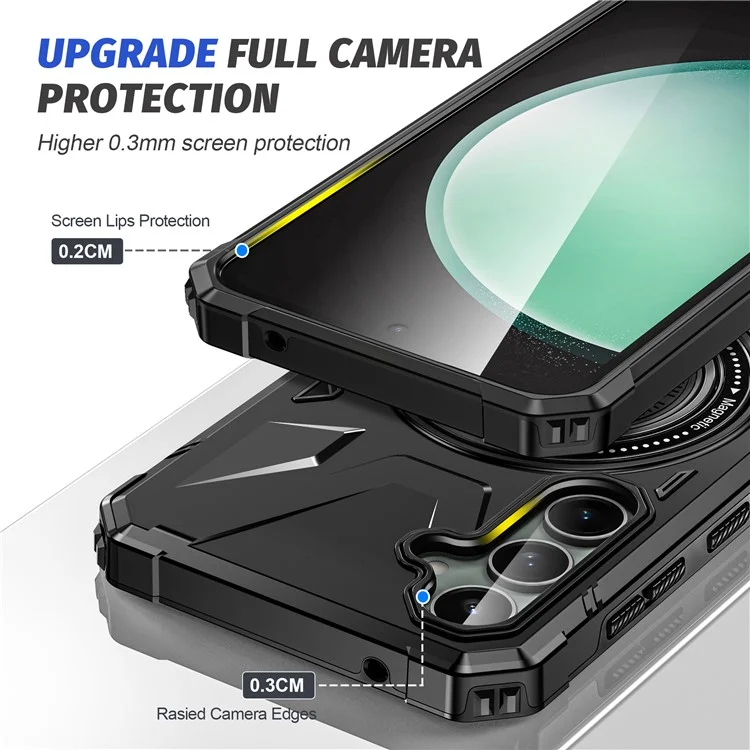 For Samsung Galaxy S23 FE Case TPU+PC Rotating Kickstand Phone Cover Built-in Magnetic Holder Metal Sheet - Black